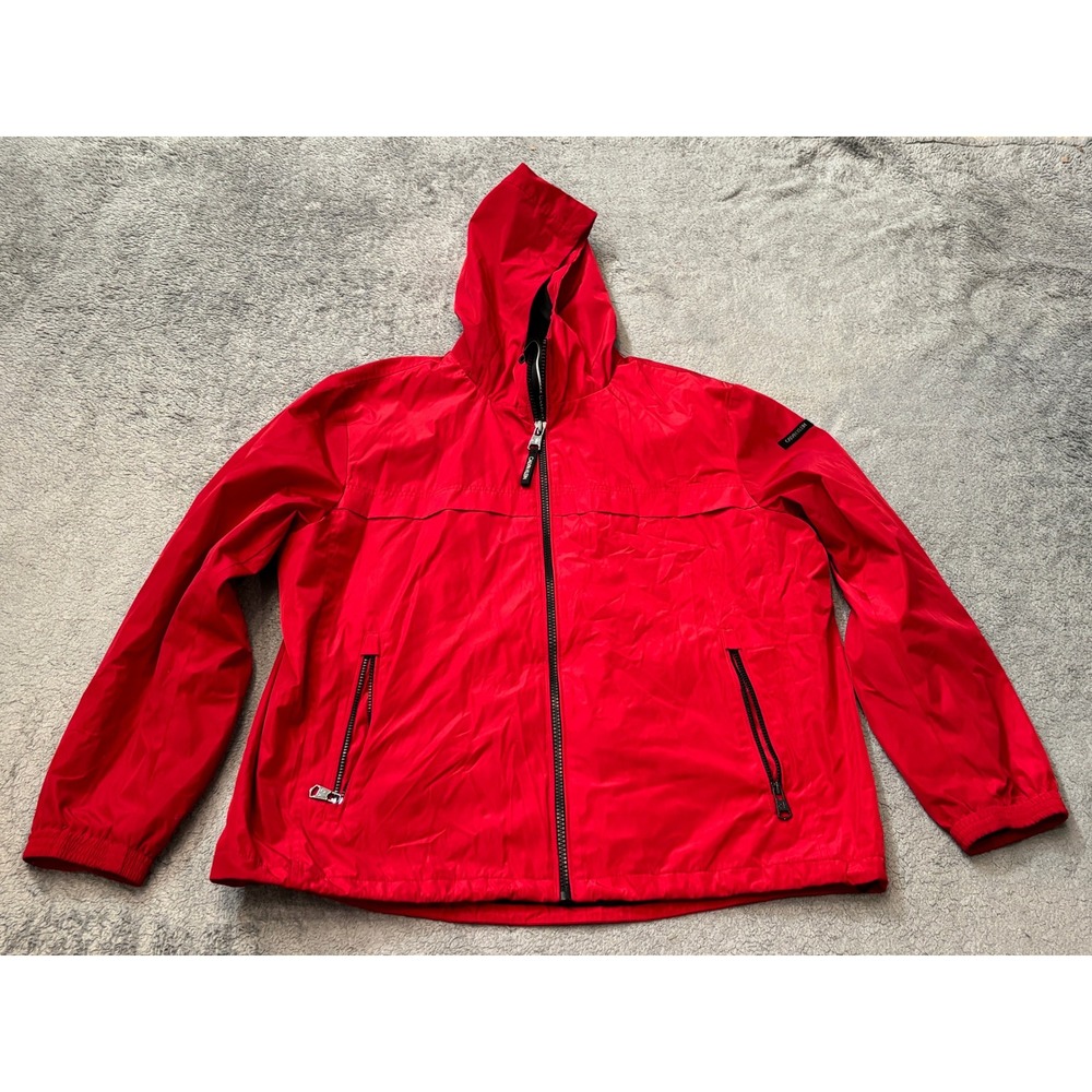 Calvin Klein Mens Red Hooded Windbreaker Jacket XL Full Zip Logo Back
